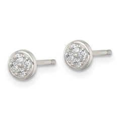 QE18042 Sterling Silver Polished White CZ Cluster 5.00mm Circle Post Earrings