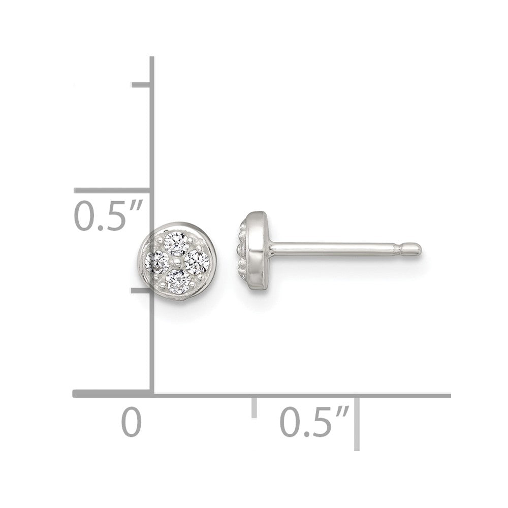 QE18042 Sterling Silver Polished White CZ Cluster 5.00mm Circle Post Earrings
