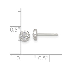 QE18042 Sterling Silver Polished White CZ Cluster 5.00mm Circle Post Earrings