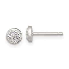 QE18042 Sterling Silver Polished White CZ Cluster 5.00mm Circle Post Earrings