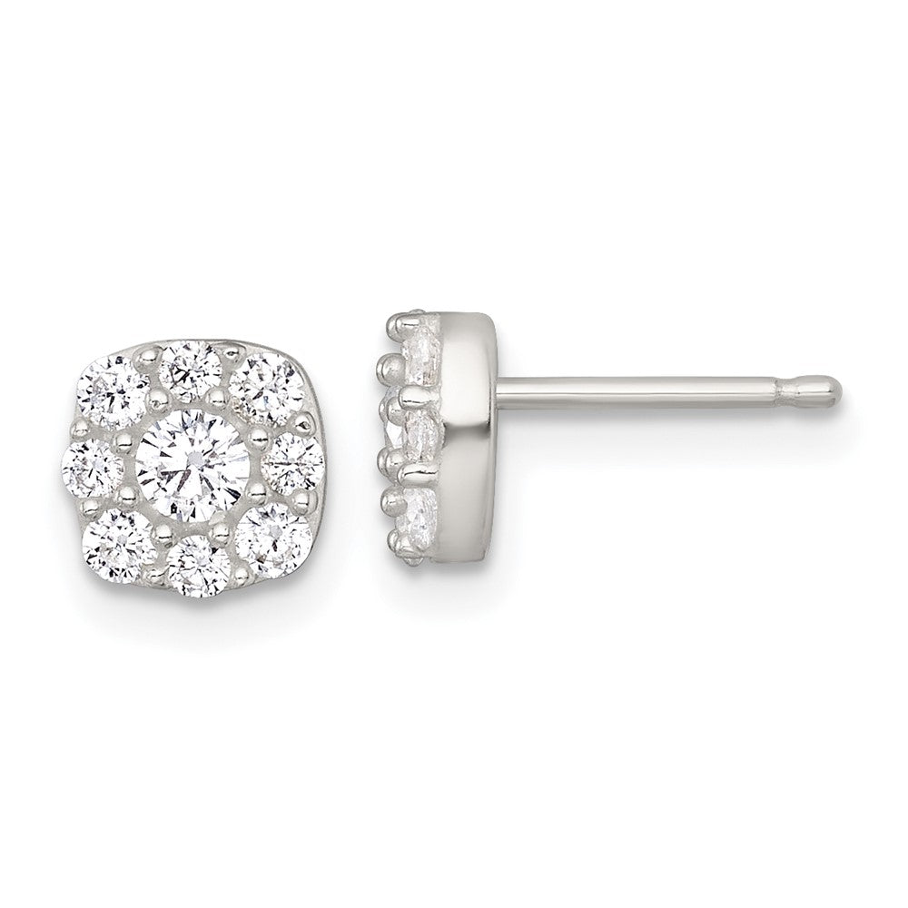 QE18044 Sterling Silver Polished White CZ Cluster 6.85mm Post Earrings