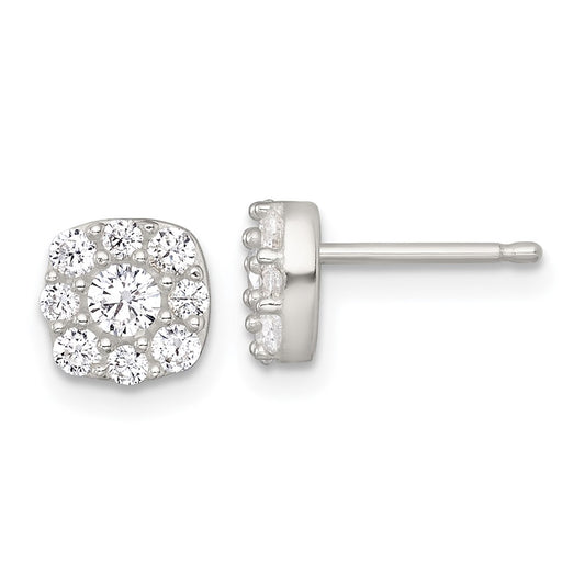 QE18044 Sterling Silver Polished White CZ Cluster 6.85mm Post Earrings