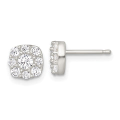 QE18044 Sterling Silver Polished White CZ Cluster 6.85mm Post Earrings