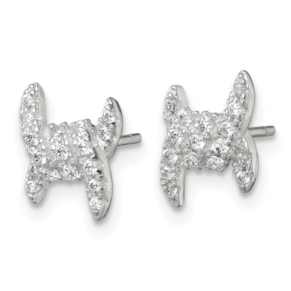 QE18046 Sterling Silver Polished Fancy Ribbon CZ Post Earrings