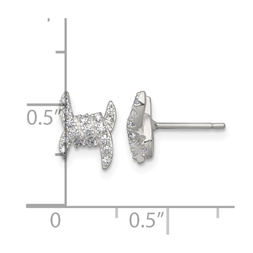QE18046 Sterling Silver Polished Fancy Ribbon CZ Post Earrings