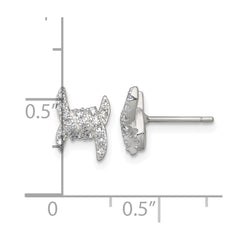 QE18046 Sterling Silver Polished Fancy Ribbon CZ Post Earrings