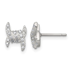 QE18046 Sterling Silver Polished Fancy Ribbon CZ Post Earrings
