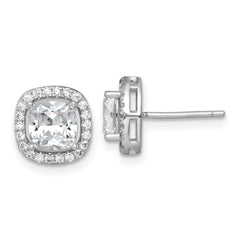 QE18047 Sterling Silver Rhodium-plated Polished 10.0mm Cushion CZ Halo Post Earrings