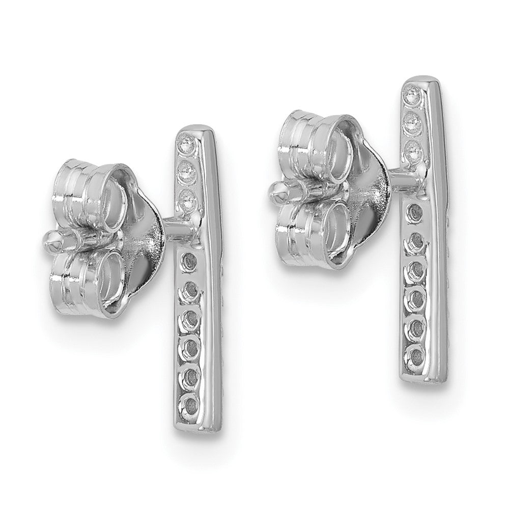 QE18051 Sterling Silver Rhodium-plated CZ Polished Bar Post Earrings