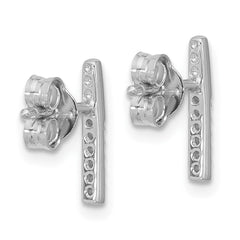 QE18051 Sterling Silver Rhodium-plated CZ Polished Bar Post Earrings