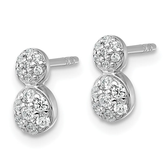 QE18052 Sterling Silver Rhodium-plated Polished Fancy CZ Two Circles Post Earrings