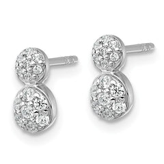 QE18052 Sterling Silver Rhodium-plated Polished Fancy CZ Two Circles Post Earrings