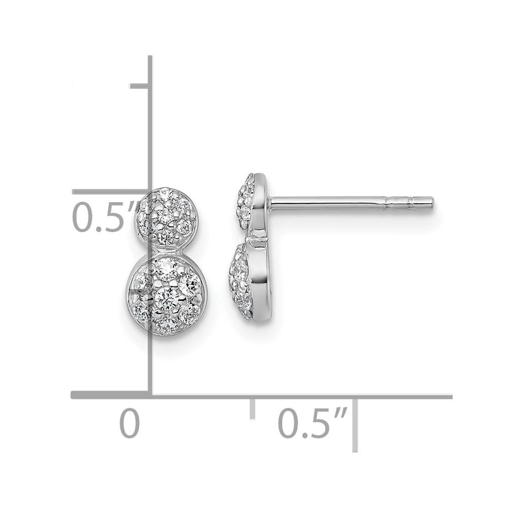 QE18052 Sterling Silver Rhodium-plated Polished Fancy CZ Two Circles Post Earrings