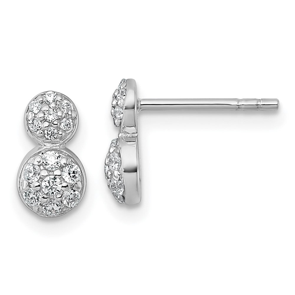 QE18052 Sterling Silver Rhodium-plated Polished Fancy CZ Two Circles Post Earrings