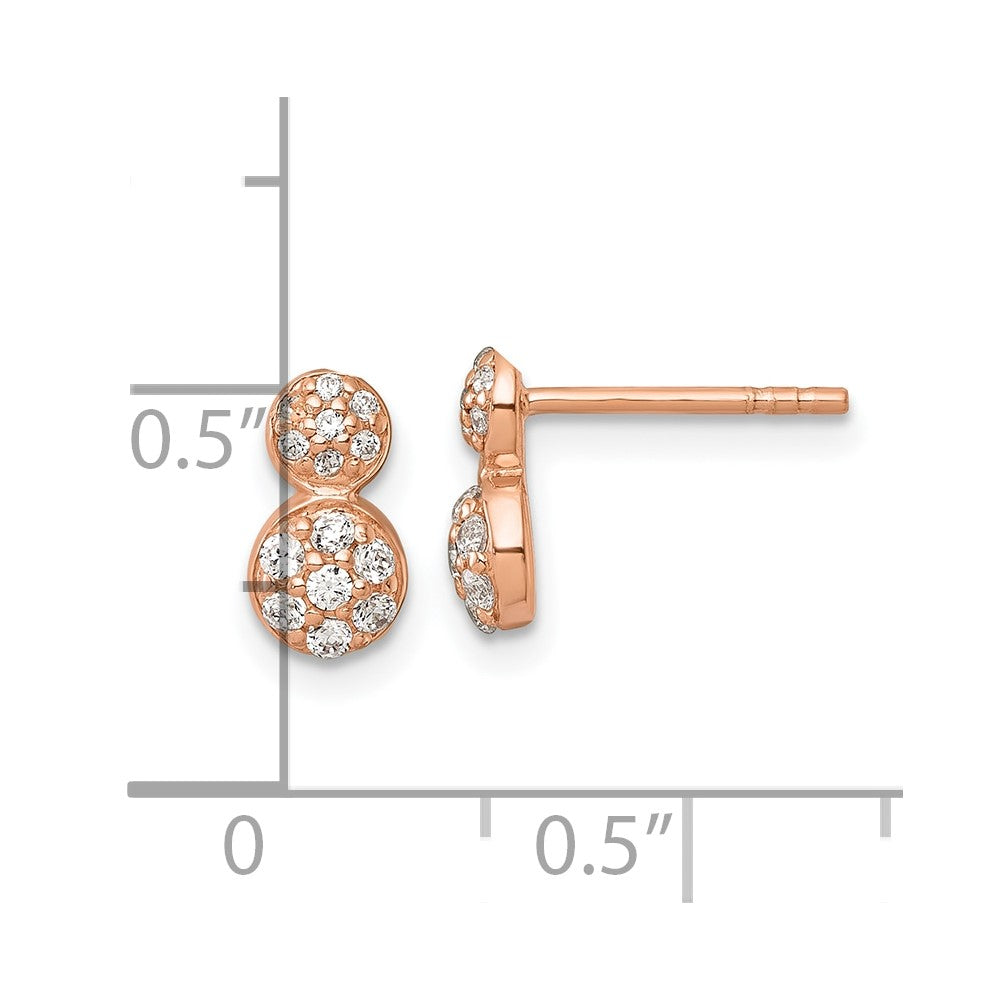 QE18052RP Sterling Silver Rose Gold-plated Polished Fancy CZ Two Circles Post Earrings