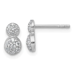QE18052 Sterling Silver Rhodium-plated Polished Fancy CZ Two Circles Post Earrings
