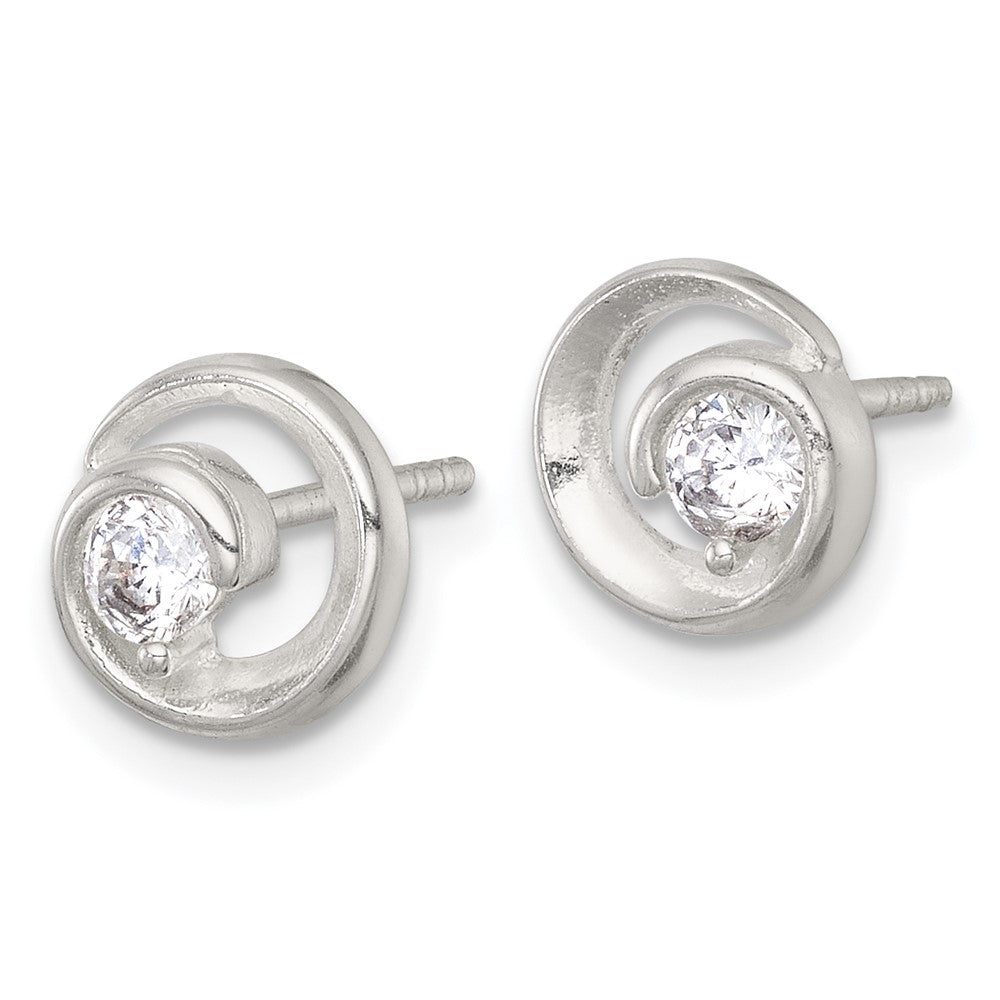 QE18053 Sterling Silver Polished CZ in Circle Post Earrings