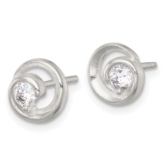QE18053 Sterling Silver Polished CZ in Circle Post Earrings