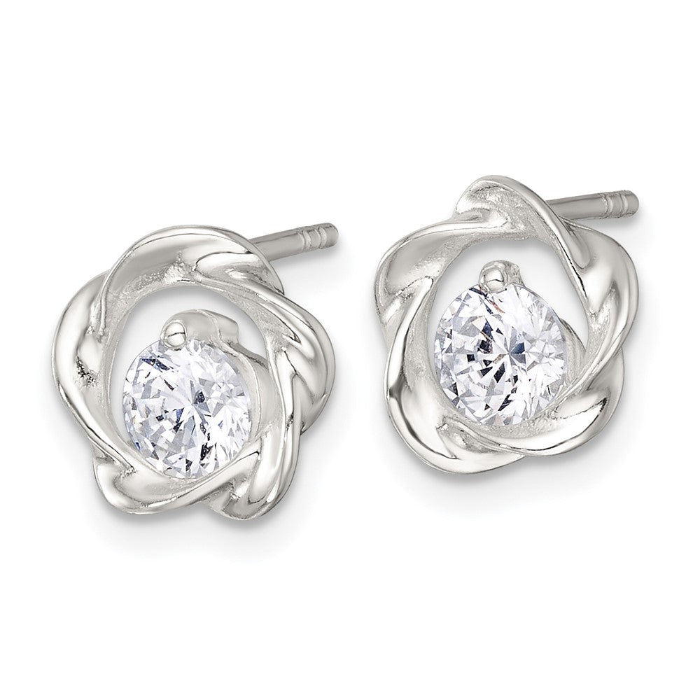 QE18054 Sterling Silver Polished CZ in Twisted Circle Post Earrings