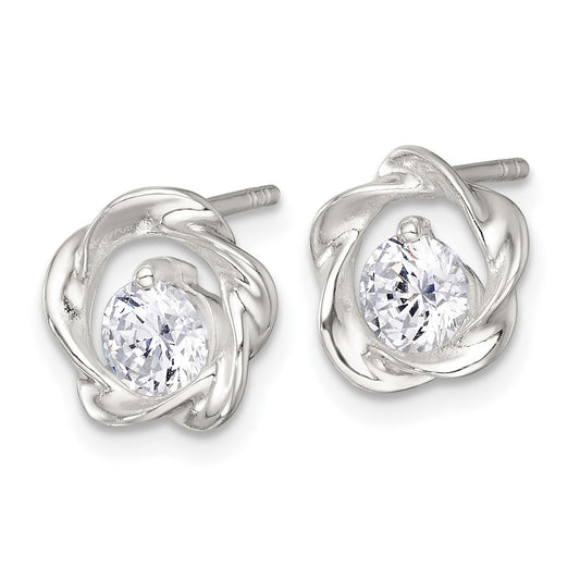 QE18054 Sterling Silver Polished CZ in Twisted Circle Post Earrings