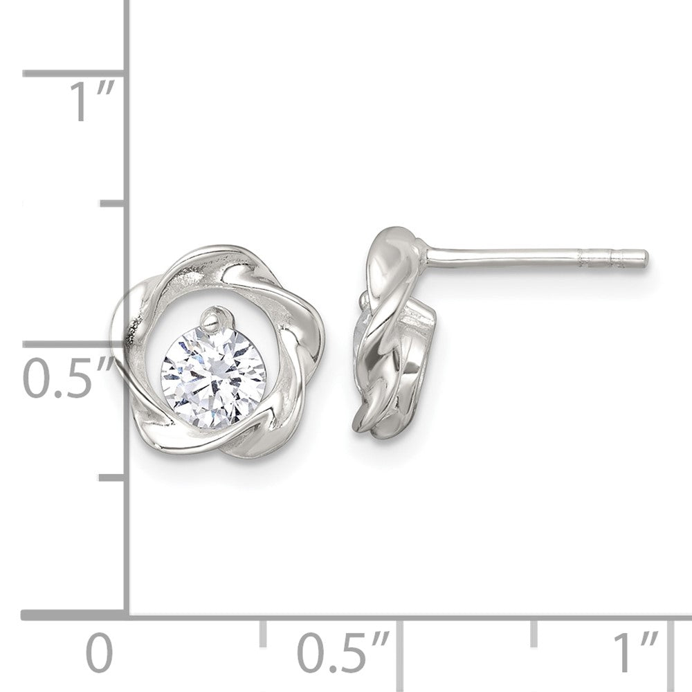 QE18054 Sterling Silver Polished CZ in Twisted Circle Post Earrings