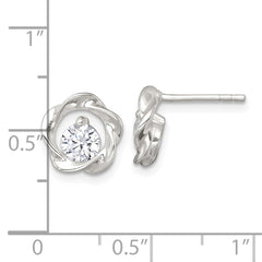 QE18054 Sterling Silver Polished CZ in Twisted Circle Post Earrings