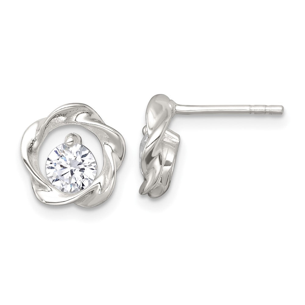 QE18054 Sterling Silver Polished CZ in Twisted Circle Post Earrings