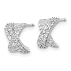 QE18055 Sterling Silver Rhodium-plated Polished and Grooved -X- CZ Post Earrings