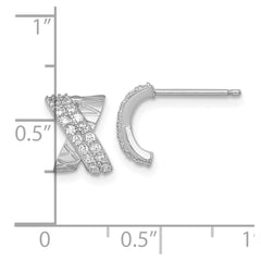 QE18055 Sterling Silver Rhodium-plated Polished and Grooved -X- CZ Post Earrings