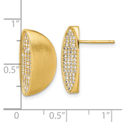 QE18056GP Sterling Silver Gold-tone Polished and Brushed Pave CZ Half Circle Post Earrings