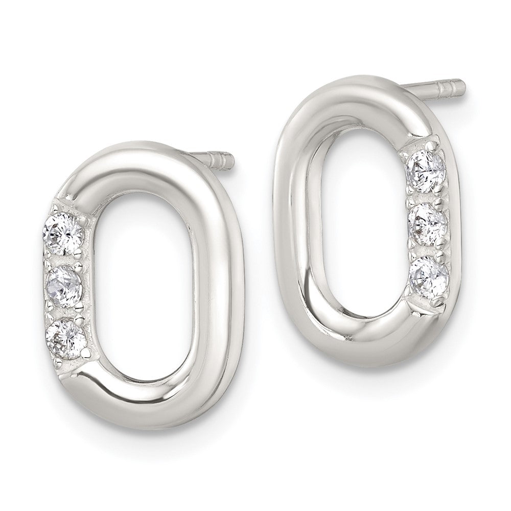 QE18057 Sterling Silver Polished CZ Oval Post Earrings