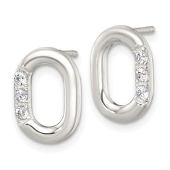 QE18057 Sterling Silver Polished CZ Oval Post Earrings