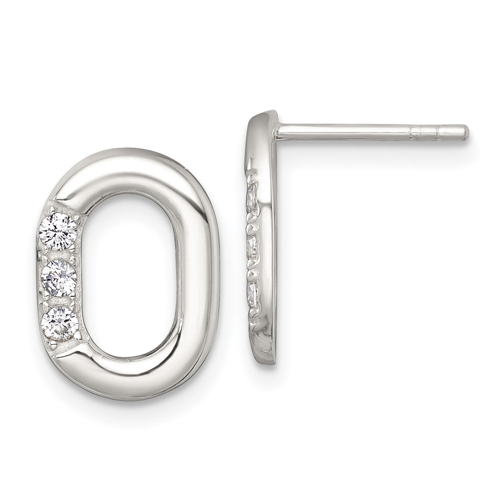 QE18057 Sterling Silver Polished CZ Oval Post Earrings