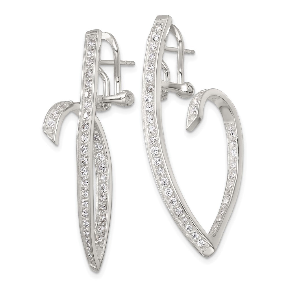 QE18062 Sterling Silver Polished CZ Fancy Swirl In and Out Omega Back Post Earrings