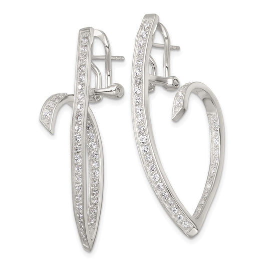 QE18062 Sterling Silver Polished CZ Fancy Swirl In and Out Omega Back Post Earrings