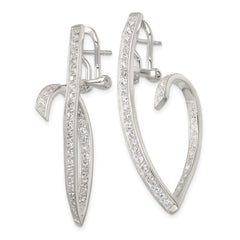 QE18062 Sterling Silver Polished CZ Fancy Swirl In and Out Omega Back Post Earrings