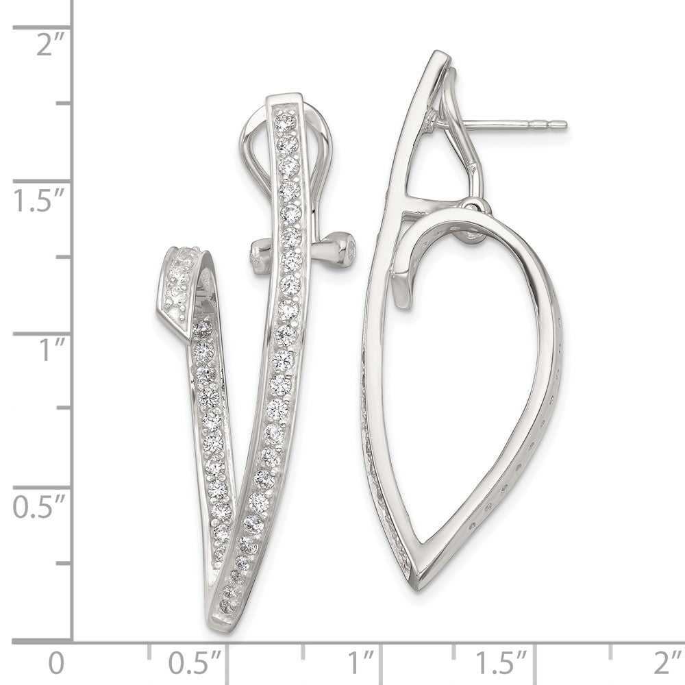 QE18062 Sterling Silver Polished CZ Fancy Swirl In and Out Omega Back Post Earrings
