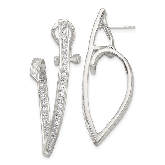 QE18062 Sterling Silver Polished CZ Fancy Swirl In and Out Omega Back Post Earrings
