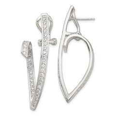 QE18062 Sterling Silver Polished CZ Fancy Swirl In and Out Omega Back Post Earrings