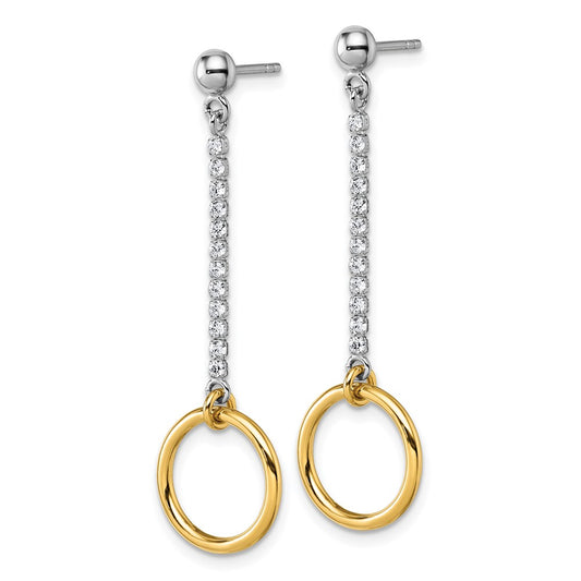 QE18063 Sterling Silver Rhodium and Gold-plated CZ Circle Dangle Post Earrings