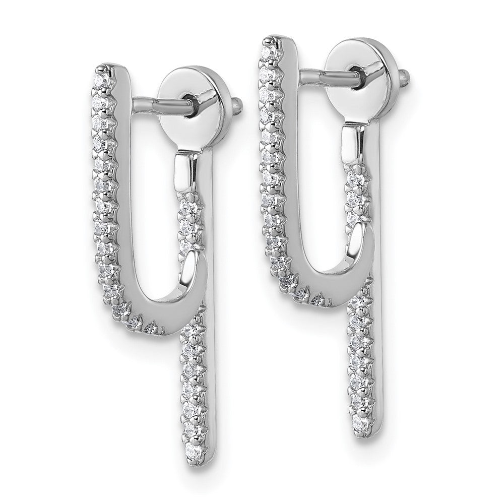 QE18065 Sterling Silver Rhodium-plated CZ Front and Back Dangle J-Hoop Post Earrings