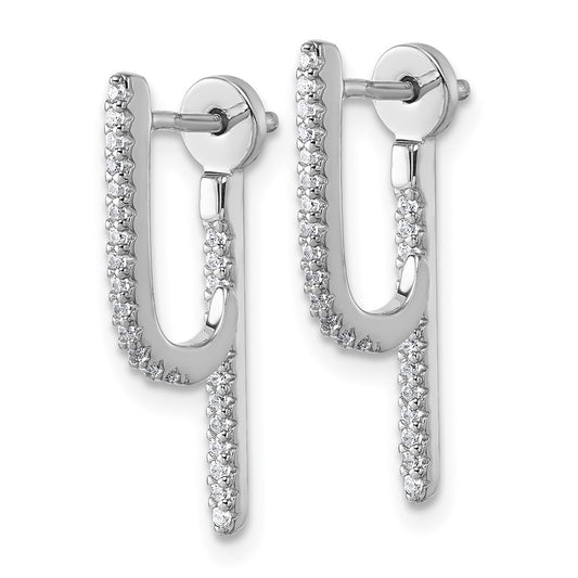 QE18065 Sterling Silver Rhodium-plated CZ Front and Back Dangle J-Hoop Post Earrings
