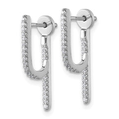 QE18065 Sterling Silver Rhodium-plated CZ Front and Back Dangle J-Hoop Post Earrings