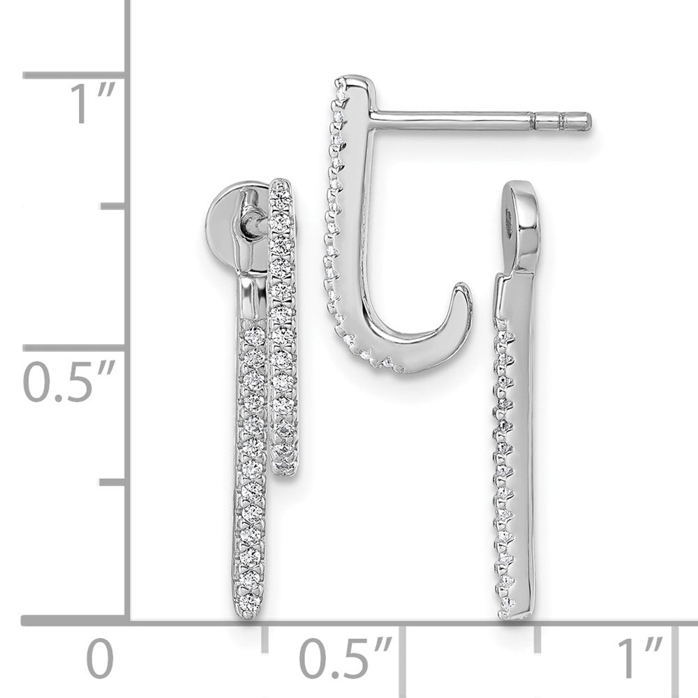 QE18065 Sterling Silver Rhodium-plated CZ Front and Back Dangle J-Hoop Post Earrings