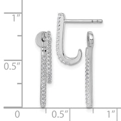 QE18065 Sterling Silver Rhodium-plated CZ Front and Back Dangle J-Hoop Post Earrings