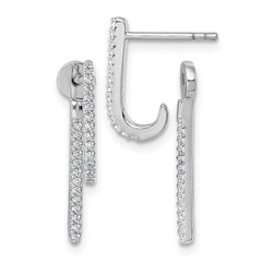 QE18065 Sterling Silver Rhodium-plated CZ Front and Back Dangle J-Hoop Post Earrings