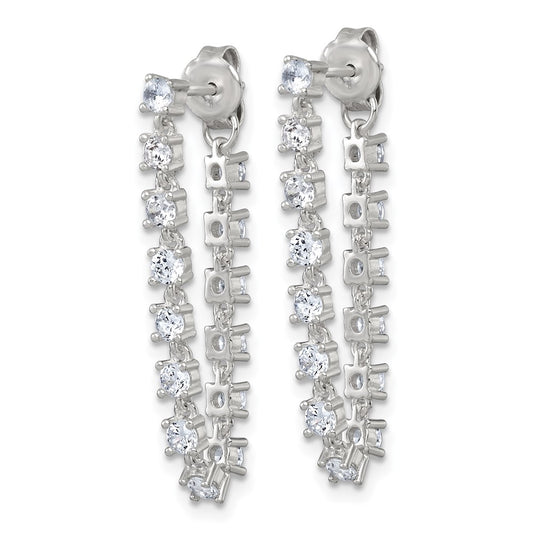 QE18066 Sterling Silver Polished CZ Line Front and Back Post Dangle Earrings