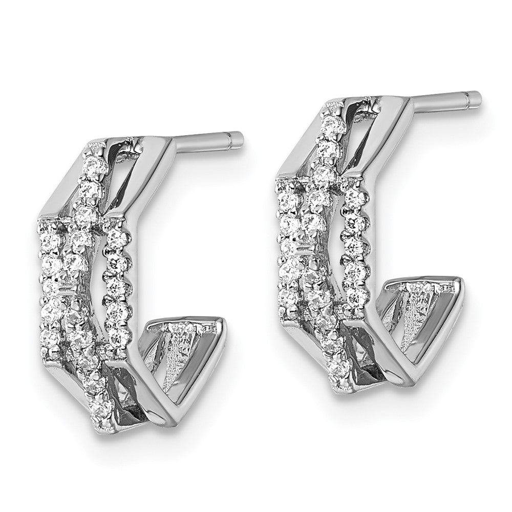 QE18069 Sterling Silver Rhodium-plated CZ 3-Row Polished J-Hoop Post Earrings