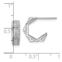 QE18069 Sterling Silver Rhodium-plated CZ 3-Row Polished J-Hoop Post Earrings