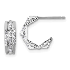 QE18069 Sterling Silver Rhodium-plated CZ 3-Row Polished J-Hoop Post Earrings